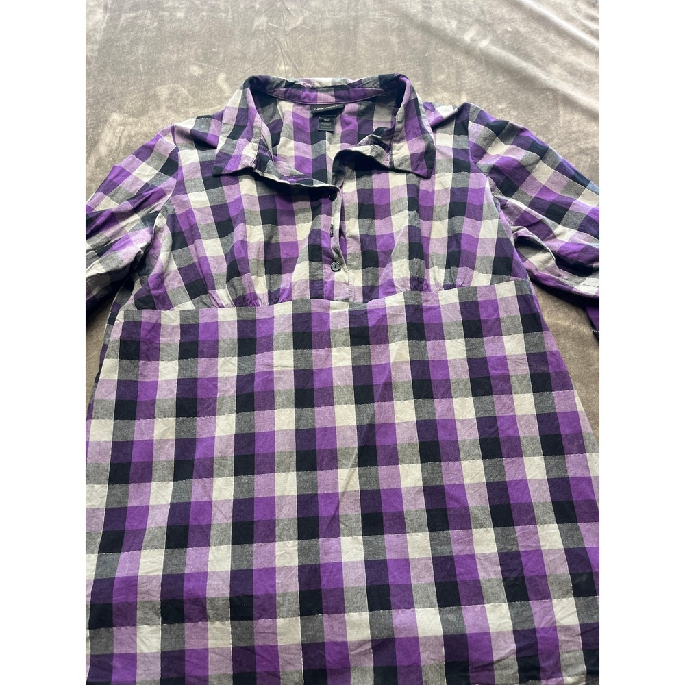 Lane Bryant Womens Plaid Button Up Shirt Purple Black White Size 18 20